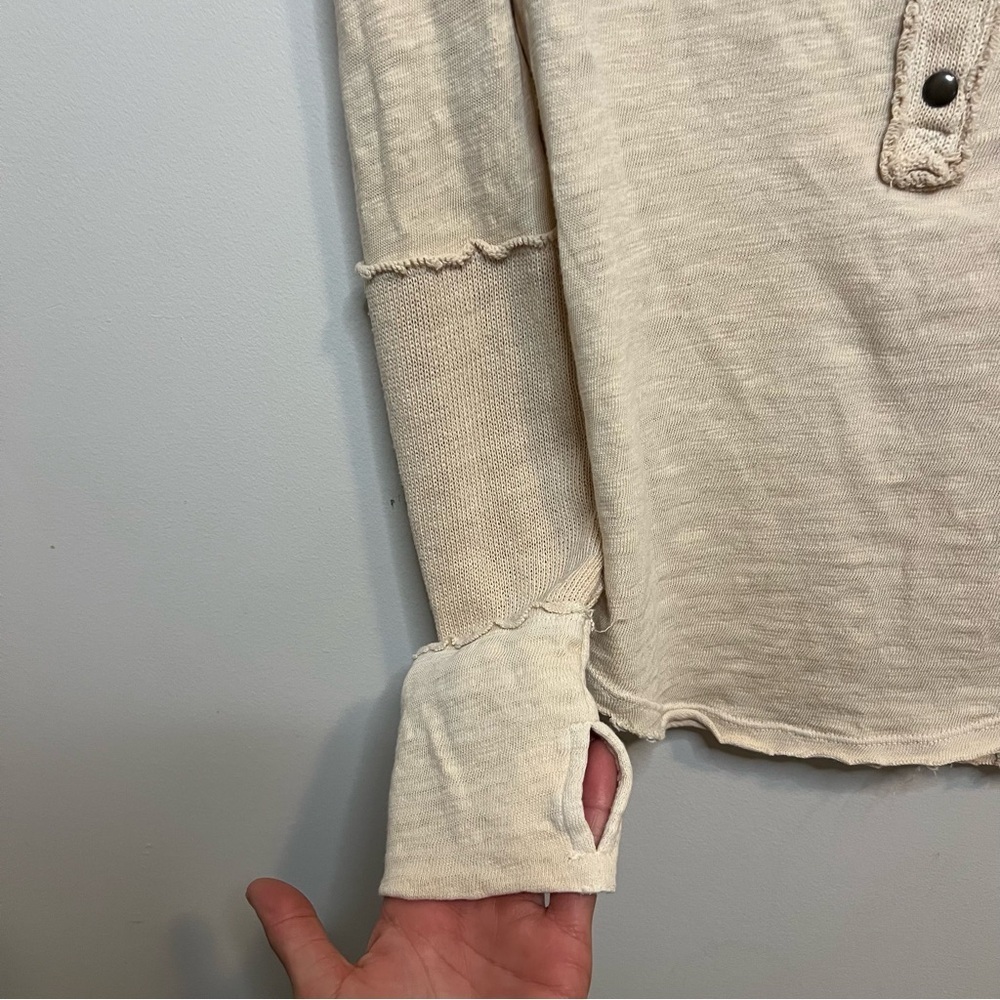 We the Free Phoebe Henley Long Sleeve Top with Exposed Seams Boho Spring - Picture 3 of 9